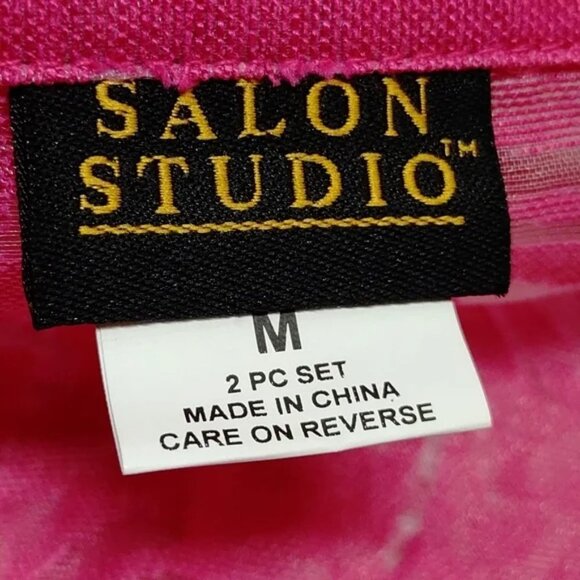 Salon Studio 2 Pieces Set Pink Abstract Floral Button Down Top Blouse Size M - Picture 12 of 13